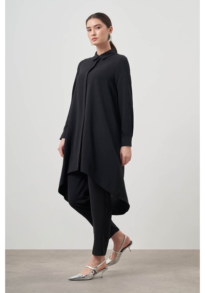 Mizalle Beli Lastikli Dar Paça Siyah Pantolon Siyah