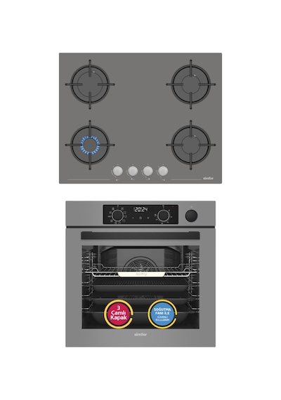 Simfer 11 Fonksiyon Steam Master Gri 2'li Ankastre Set (8246 Fırın + 3656 Ocak)