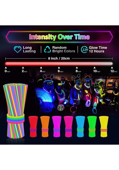 Glow Sticks - 100 Adet Parlayan Çubuklar Toplu Parti Paketi - 20,32 Cm Karanlıkta Parlayan Parti Malzemeleri Neon Part Çok Renkli