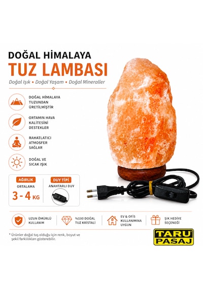 Himalaya Tuz Lambası 3-4 Kg %100 Doğal Kristal Kaya Tuzu Ev Ve Ofis Dekoru