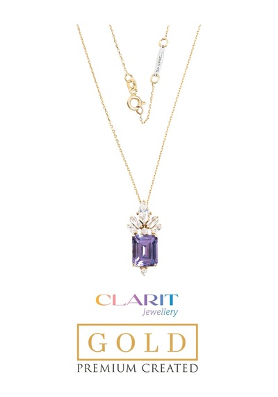Created Alexandrite Taşlı Clarit Serisi 14 Ayar Sarı Altın Kolye