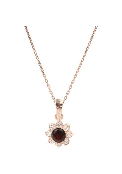 Nusret 925 Ayar Gümüş Minik Çiçek Tasarım Garnet Taşlı Kolye 426864603