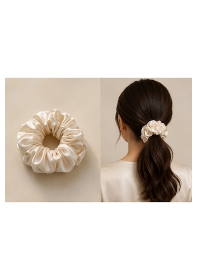 Lüks Saten Saç Tokası Saç Kırmayan İz Bırakmayan Large Scrunchie Topuz Tokası 3adet Beyaz