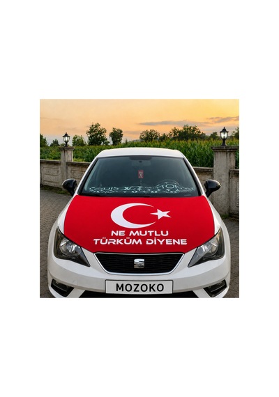 Ne Mutlu Türküm Diyene Yazılı Lastikli Türk Bayrağı Kaput Örtüsü 150x120 Cm Diğer