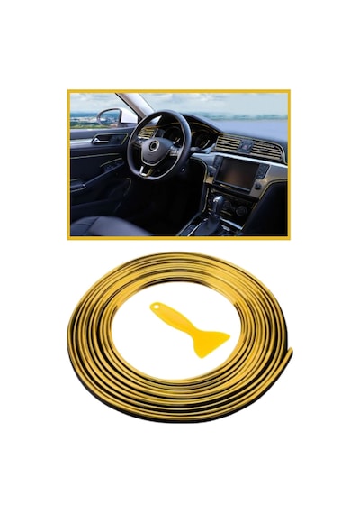 Ankaverse Gold Araba Oto Trim Dekorasyon Şeridi Kauçuk Elastik Kolay Kurulum 5 Metre Şerit Bant Standart