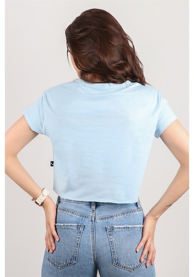 Rich Kadın Kısa Kollu Crop Bluz Mavi