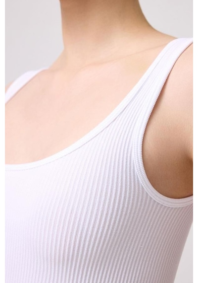 Cottonhill Premium - Kadın Beyaz Seamless Orta Boy Kare Yaka Crop Top Büstiyer Beyaz