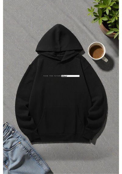 Uyguntarz Unisex Future Baskılı Oversize Sweatshirt siyah