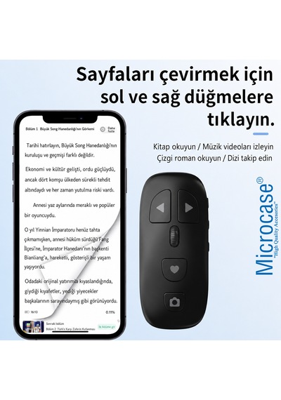 Microcase Telefon Ve Tablet Uyumlu Bluetooth Uzaktan Kumanda Video Kaydırıcı Sayfa Çevirici Tiktok Yüzüğü Al5783 Siyah