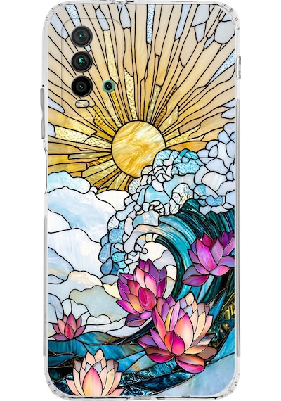 Printify Redmi 9t İle Uyumlu Vitray Okyanus Sabahı Tasarımlı Şeffaf Silikon Kılıf Şeffaf
