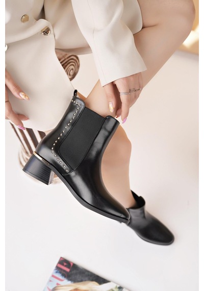 Nesilshoes Nesil Shoes Mddm 9782 Siyah Lastikli Topuklu Kadın Bot