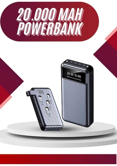 4 - 258 - Çıkışlı 20.000 Mah Powerbank Uzun Pil - Kmrsfres - Ömürlü Tnabilir Çok Renkli