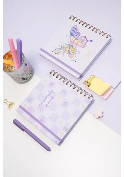 Spiralli Süresiz Planlayıcı Ajanda Ve Defter - 2'li Set, 15x15 Cm Açık Gri