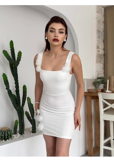 Defymoda Ques Mini Elbise Beyaz
