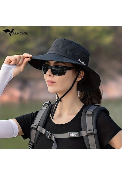 Valkyrie Outdoor Güneş Şapkası Unisex Kamp Trekking Safari Balıkçı Şapkası Uv Koruma Siyah Siyah