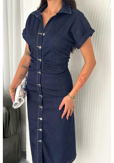 Noa & Noa Düğmeli Denim Midi Elbise Casual Chic Mavi