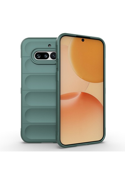 Nothing Phone 4a Kılıf Darbe Dayanıklı Kamera Korumalı Esnek Oyuklu Arka Yüzey Tasarımlı Pürüzsüz Silikon Koyu Yeşil