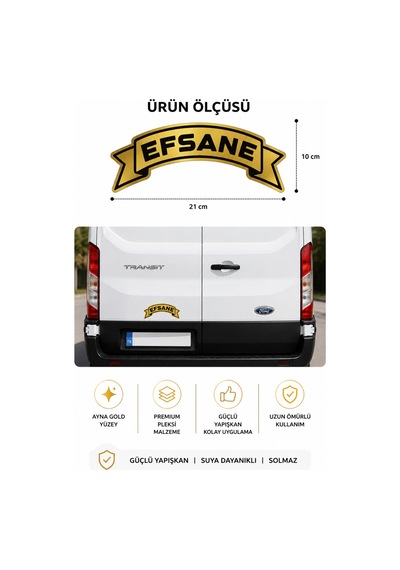 Kendinden Yapışkanlı Pleksi Sticker Ayna Gold Araç Süsü Tır Kamyon Servis Aracı 21x10 Cm
