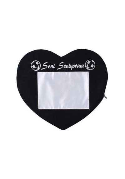 Sublimasyon Taraftar Kalp Yastık - Siyah Beyaz
