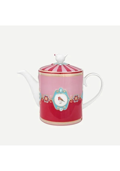 Kırmızı Pembe Porselen Demlik 1300 Ml