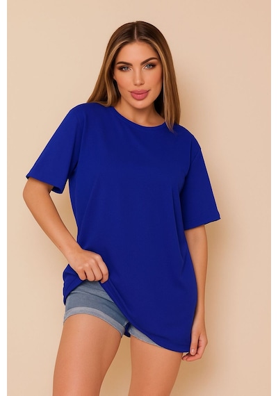 Düz Oversize Unisex Tişört Ycb4 Saks Mavisi