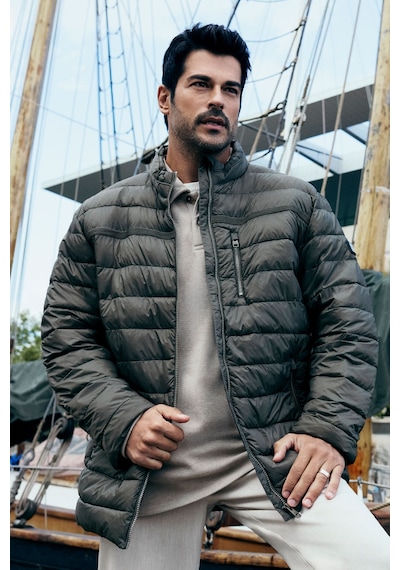 Erkek Hakı Standart Fit Normal Kesim Dik Yaka Yan Cepli Casual Mont Haki