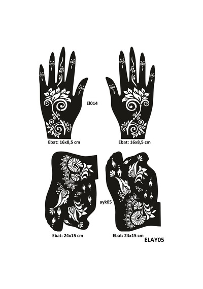 Airbrush Tattoo Çiçekli Modeller El + Ayak Kına Kalıpları 4'lü
