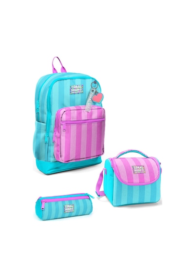 Coral High Kids Turkuaz Pembe Çizgili 3 Lü Okul Çanta Seti Set0123771 Turkuaz - Pembe