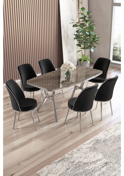 Canisa Lena Serisi 90x160 Lak Panel Antrasit İroni Krom Kaplama Ayaklı Masa Takımı Ve 6 Siyah Sandalye Antrasit İroni Masa Siyah Sandalye Ayaklar Krom Canisa Lena Serisi 90x160 Lak Panel Antrasit İroni Krom Kaplama Ayaklı Masa Takımı Ve 6 Siyah Sandalye Antrasit İroni Masa Siyah Sandalye Ayaklar Krom