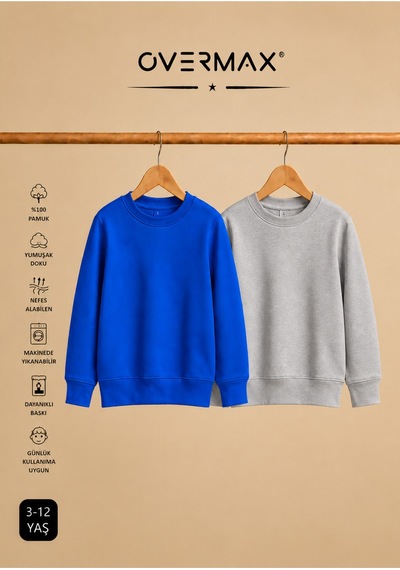 Overmax 2 Li Kapüşonsuz Sweatshirt Seti Çocuk Unisex - 3-12 Yaş Saks Mavi-gri - 920169697 Saks Mavi-gri Overmax 2 Li Kapüşonsuz Sweatshirt Seti Çocuk Unisex - 3-12 Yaş Saks Mavi-gri - 920169697 Saks Mavi-gri