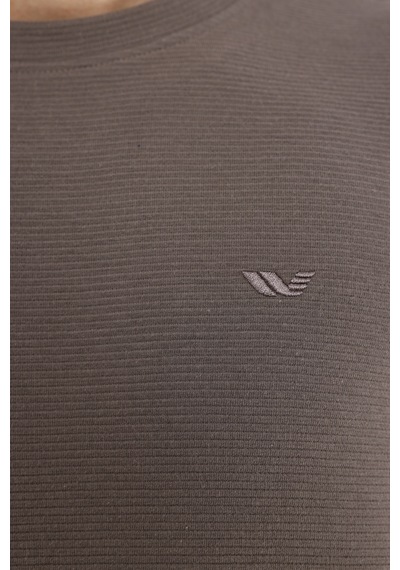Rowinger Yatay Dokulu Ottoman Yüzey Tonal Logo Detaylı Bisiklet Yaka Standart Kalıp Sweatshirt Antracite
