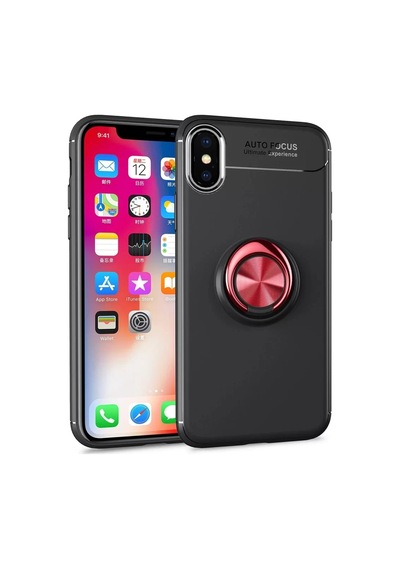 Apple iPhone Uyumlu Xs Max Kılıf Range Yüzüklü Silikon - Siyah-kırmızı Bz8683140006914