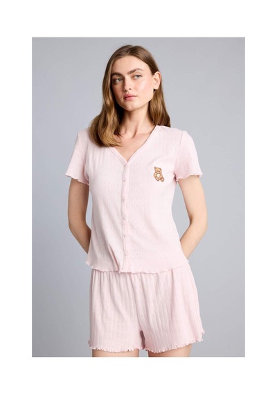 Defacto Regular Fıt Kısa Kollu Ayıcıklı 2li Pembe Pijama Takım H6328ax26smpn436 Pembe-pn436