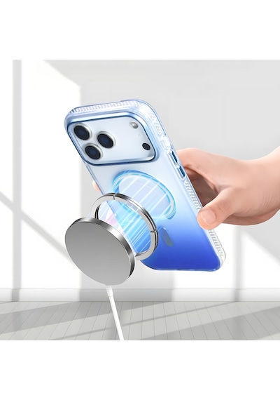 Apple Uyumlu iPhone 17 Pro Kılıf Transparan Renk Geçişli M-safe Şarj Özellikli Toros Kapak Siyah
