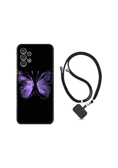 Samsung Samsung Galaxy Uyumlu M14 Kılıf Resimli Boyun Askılı İpli Desenli Silikon Series Black Butterfly 1879