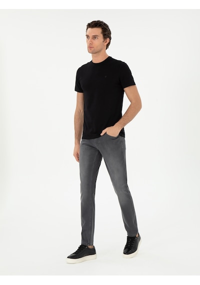 Siyah Slim Fit Bisiklet Yaka Merserize Basic T-shirt