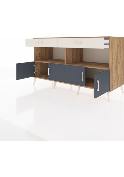 Kronos Konsol 2 Raflı 2 Çekmeceli 4 Kapaklı 176x59x99 Çam-antrasi Çam-antrasit/aytaşı