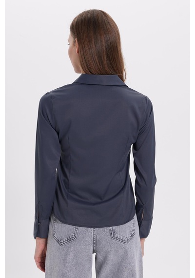 Tudors Kadın Slim Fit Dar Kesim Klasik Yaka Uzun Kollu Antrasit Gömlek-40358 Antrasit