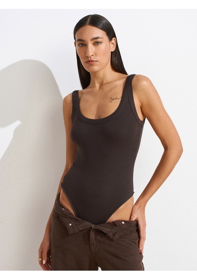 Dilvin 21053 Askılı Bodysuit-Koyu Kahve