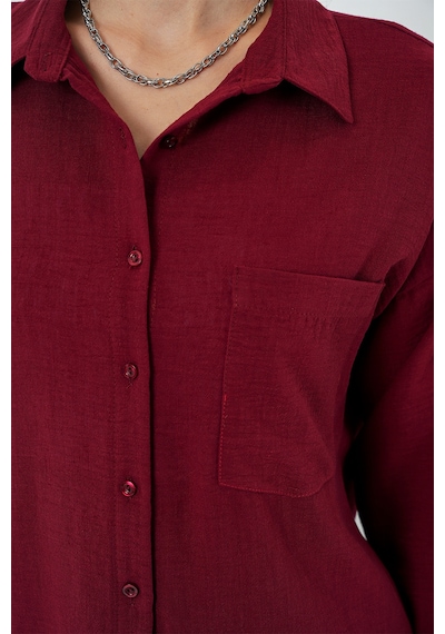 Bigdart 20153 Tek Cepli Oversize Keten Gömlek - Bordo