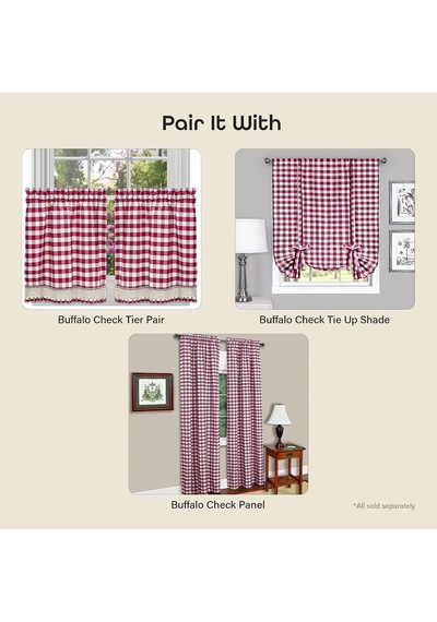 Lexroo Home Furnishings Valance Buffalo Check Window Curtain, 58" X 14", Burgundy & Fildişi Çok Renkli