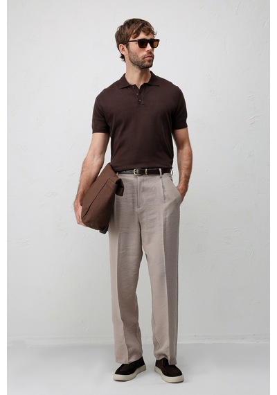 Antioch Comfort Slim Polo Yaka Erkek Triko T-shirt Kahverengi