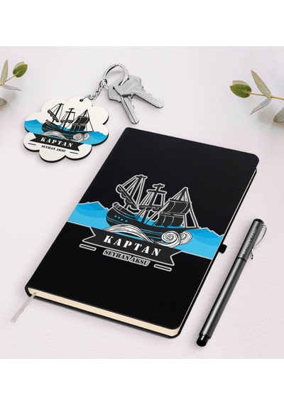 Kişiye Özel Kaptan Siyah Defter Kalem Ve Anahtarlık Seti-8
