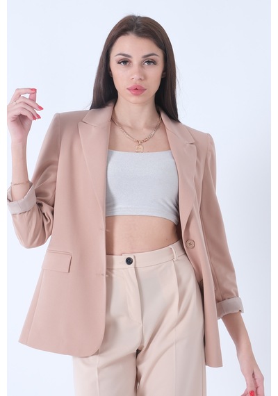 Feminist Bej Vatkalı Astarlı Blazer Ceket 0105110.55 Bej