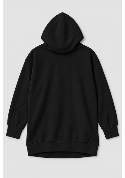 Markapia Kadın Kapüşonlu Yazı Baskılı Tunik Sweatshirt SiYAH