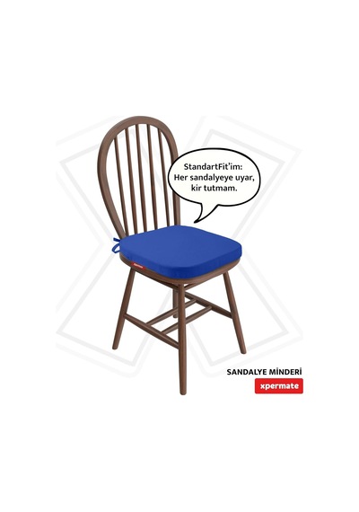 Xpermate Standartfit Oval Sandalye Minderi Fermuarlı Yıkanabilir Kılıf Bağcıklı Su Ve Yağ İtici 42x42x5 Cm Mav Genel