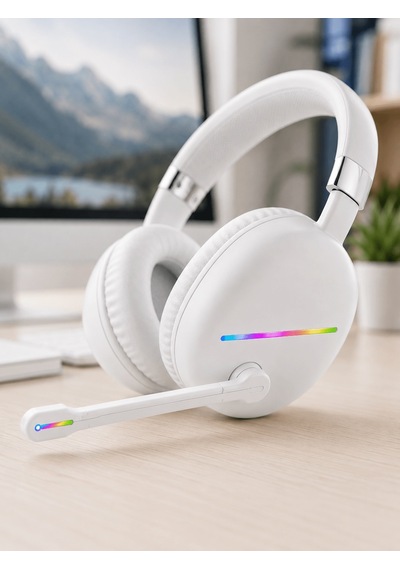 Beyaz Bluetooth 5.0 Mikrofonlu Kablosuz Kulak Üstü Kulaklık Rgb I