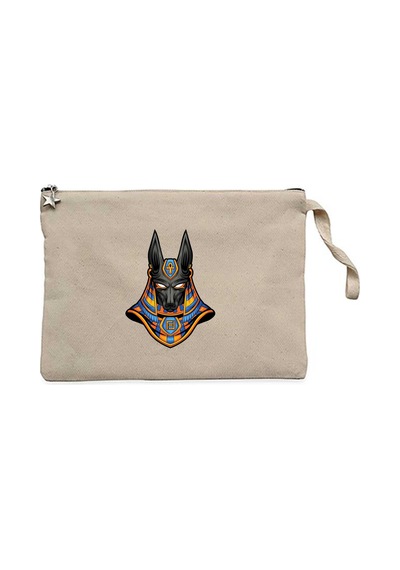 Mısır Anubis Krem Clutch Astarlı Cüzdan / El Çantası