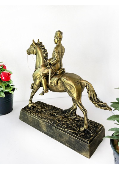 Altın Renkli Atatürk Atlı Biblo Heykeli,dekoratif Atatürk Heykeli