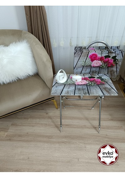 Çanta Zigon Sehpa,4'lü Sehpa, Zigon Sehpa, Camlı Sehpa -pembe Gül